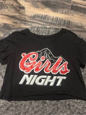 Girls Night Graphic Short Sleeve Tee - Black with Red & Silver Print
